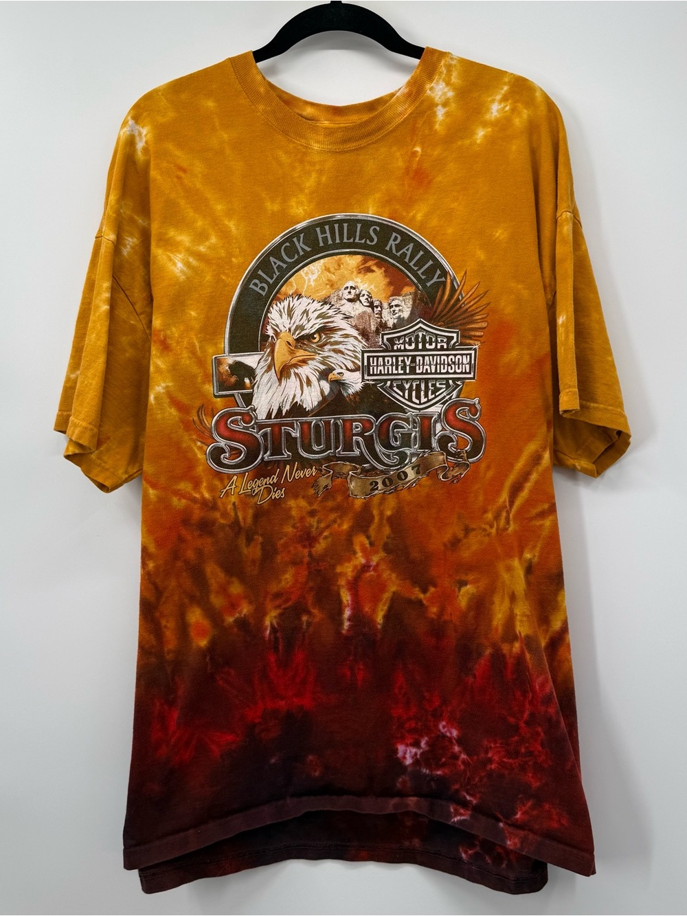 Harley-Davidson Tie-Dye Sturgis Eagle Short Sleeve Shirt - Mustard, Red, Brown